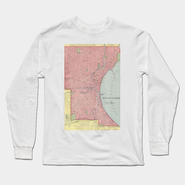 Vintage Map of Milwaukee Wisconsin (1903) Long Sleeve T-Shirt by Bravuramedia